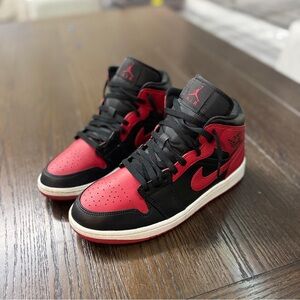 Jordan 1 Mid Black and Red Sneakers